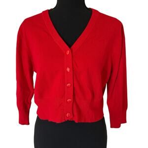 Belle Pogue Women Red Button Front Crop Cardigan Size L - NWT